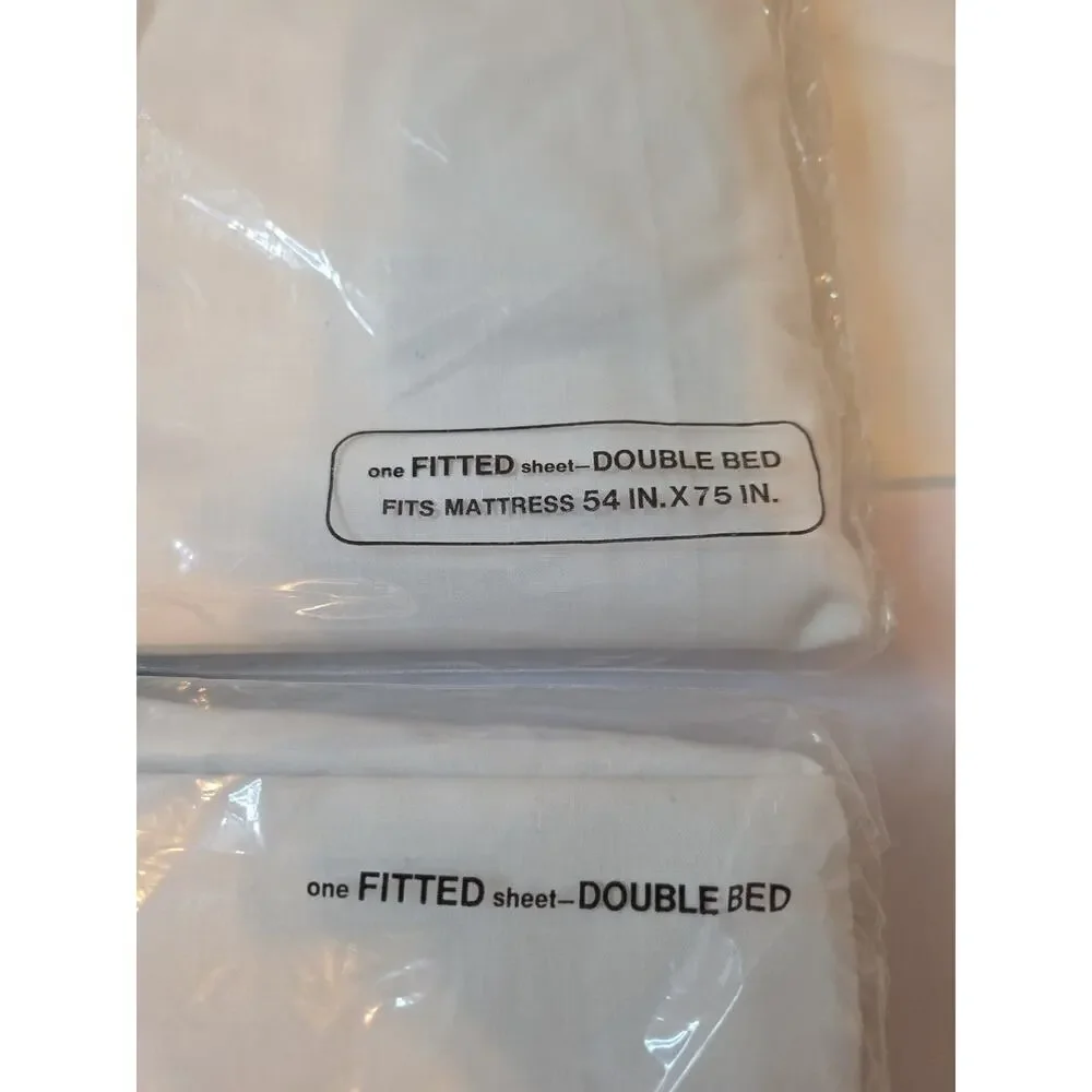 2x Vintage No Iron Muslin Fitted Sheet Double Bed White JCPenney Poly Cotton NEW